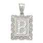 Sterling Silver Square Diamond-Cut Letter B Initial Pendant