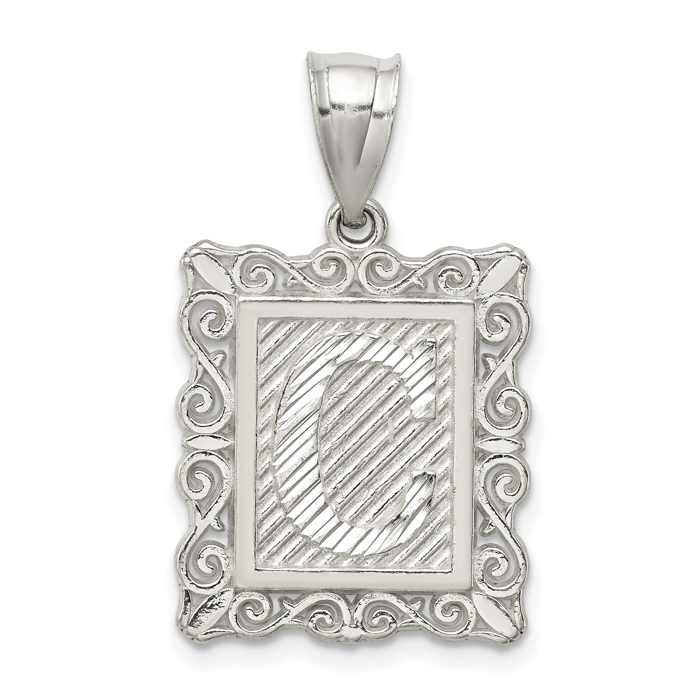 Sterling Silver Square Diamond-Cut Letter C Initial Pendant