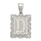 Sterling Silver Square Diamond-Cut Letter D Initial Pendant