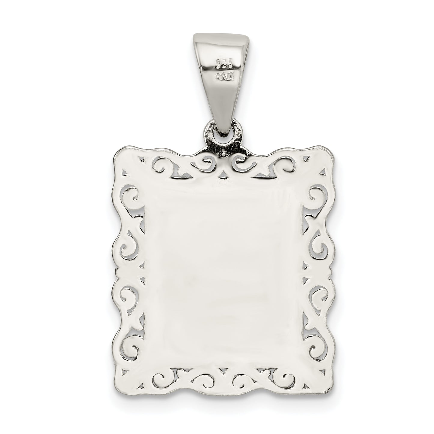 Sterling Silver Square Diamond-Cut Letter E Initial Pendant