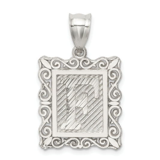 Sterling Silver Square Diamond-Cut Letter F Initial Pendant