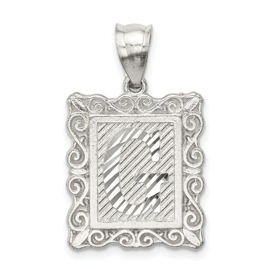 Sterling Silver Square Diamond-Cut Letter G Initial Pendant