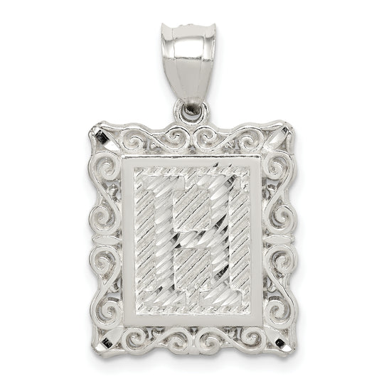 Sterling Silver Square Diamond-Cut Letter H Initial Pendant