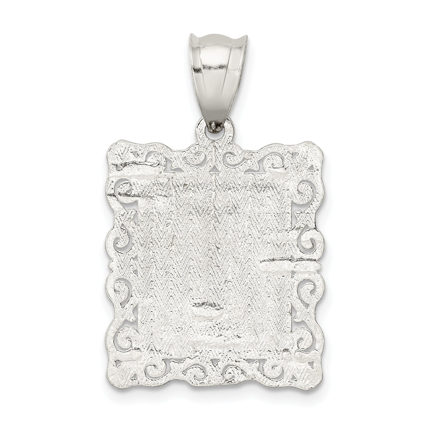 Sterling Silver Square Diamond-Cut Letter I Initial Pendant