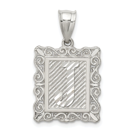 Sterling Silver Square Diamond-Cut Letter J Initial Pendant