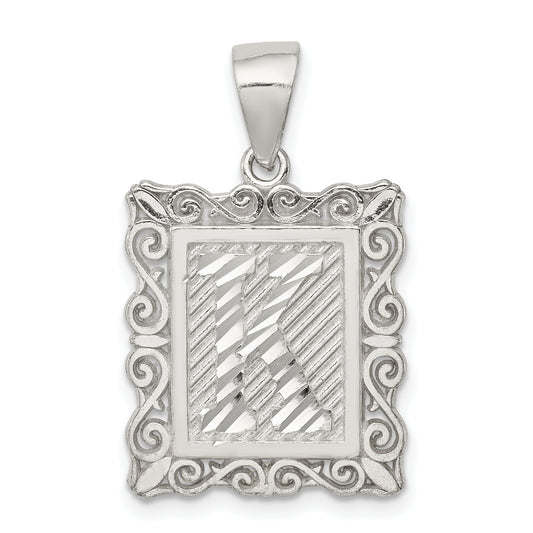 Sterling Silver Square Diamond-Cut Letter K Initial Pendant