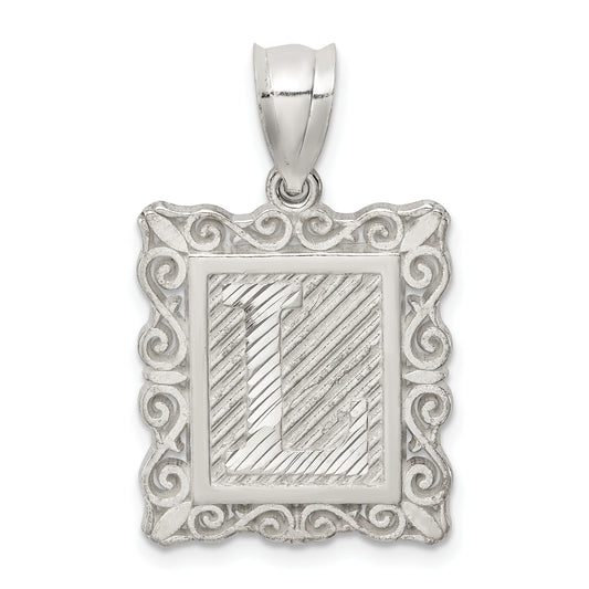 Sterling Silver Square Diamond-Cut Letter L Initial Pendant