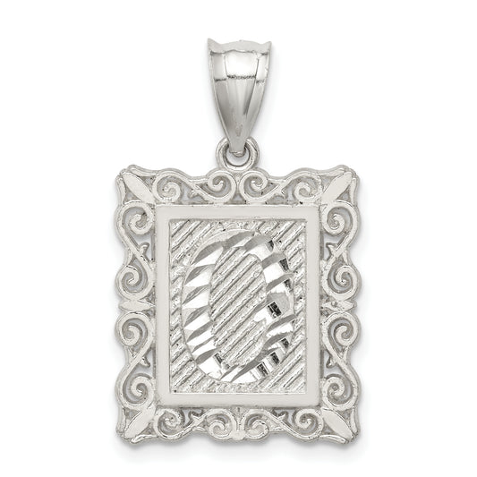 Sterling Silver Square Diamond-Cut Letter O Initial Pendant