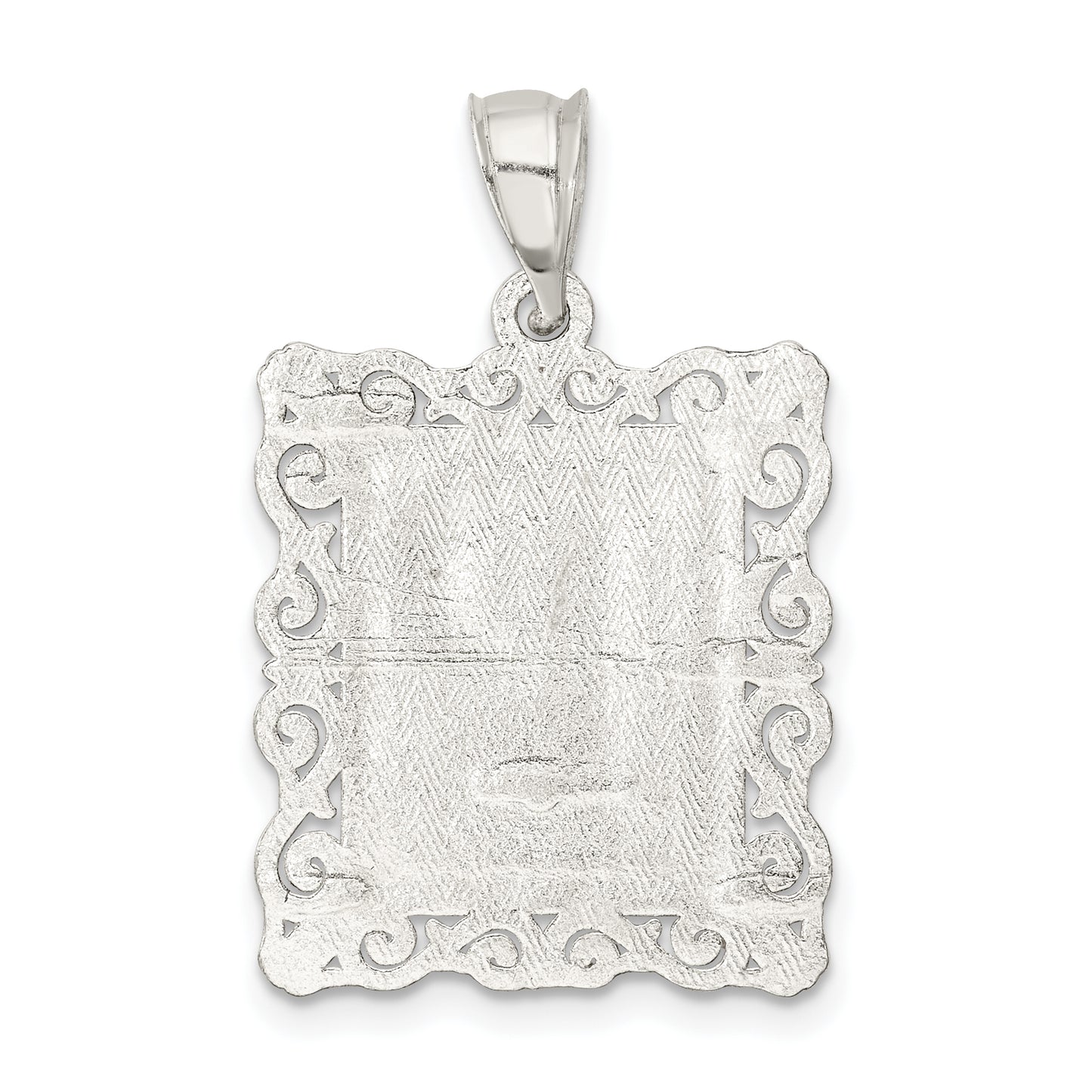 Sterling Silver Square Diamond-Cut Letter P Initial Pendant