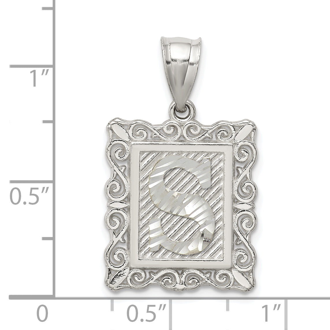 Sterling Silver Square Diamond-Cut Letter S Initial Pendant