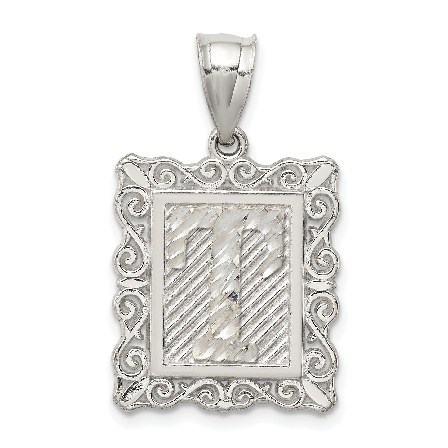 Sterling Silver Square Diamond-Cut Letter T Initial Pendant