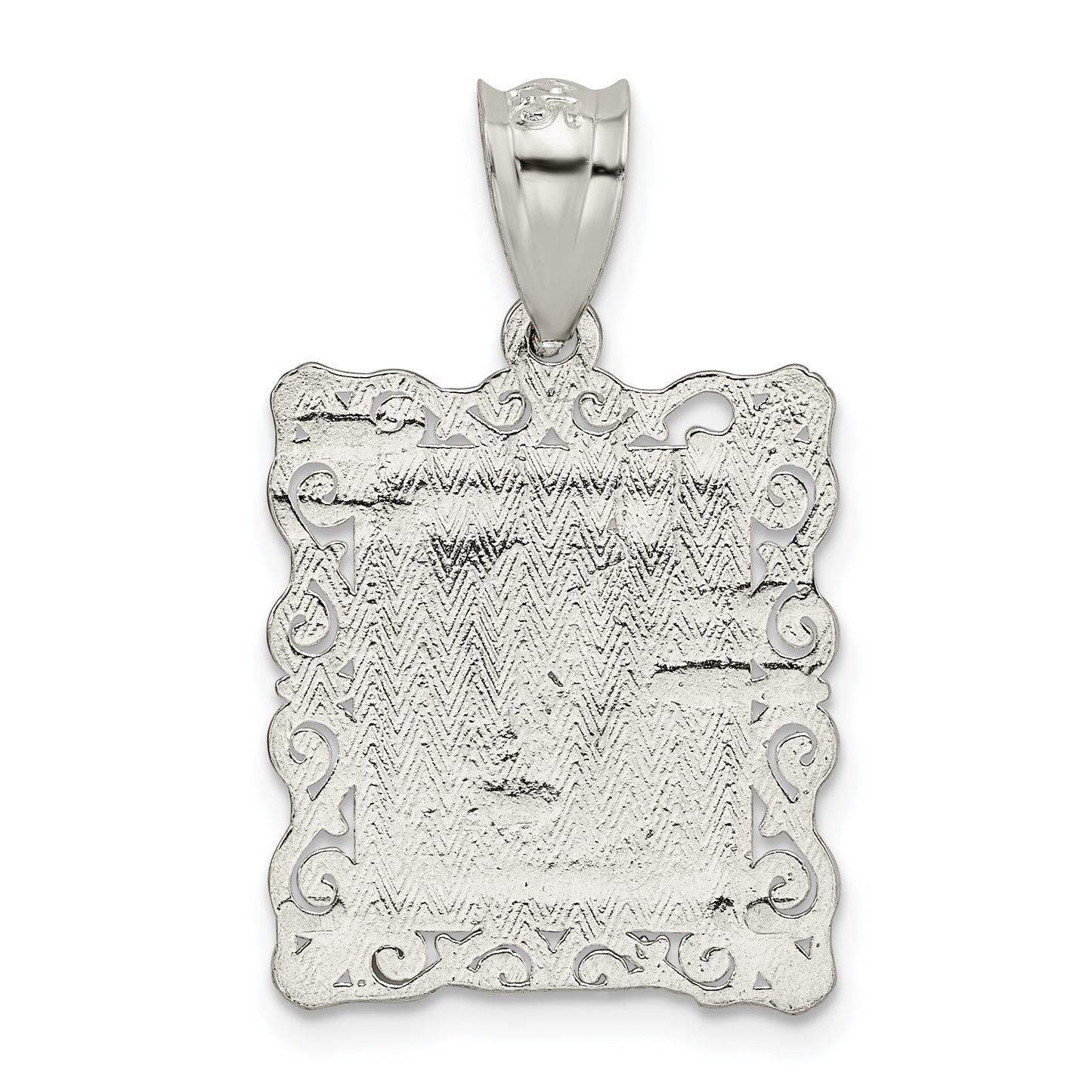 Sterling Silver Square Diamond-Cut Letter V Initial Pendant