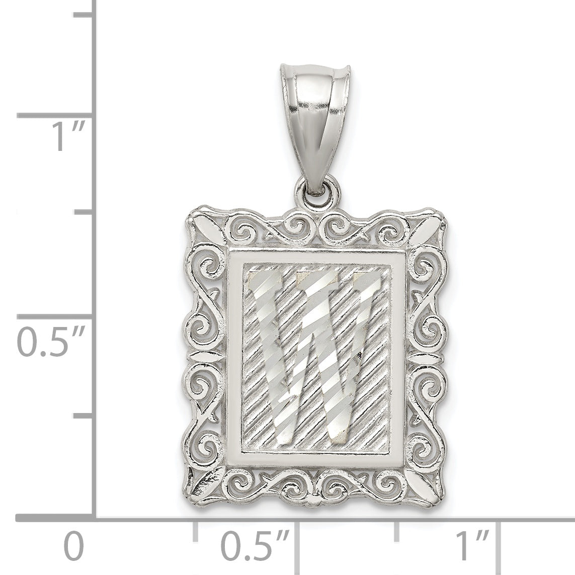 Sterling Silver Square Diamond-Cut Letter W Initial Pendant