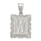 Sterling Silver Square Diamond-Cut Letter W Initial Pendant