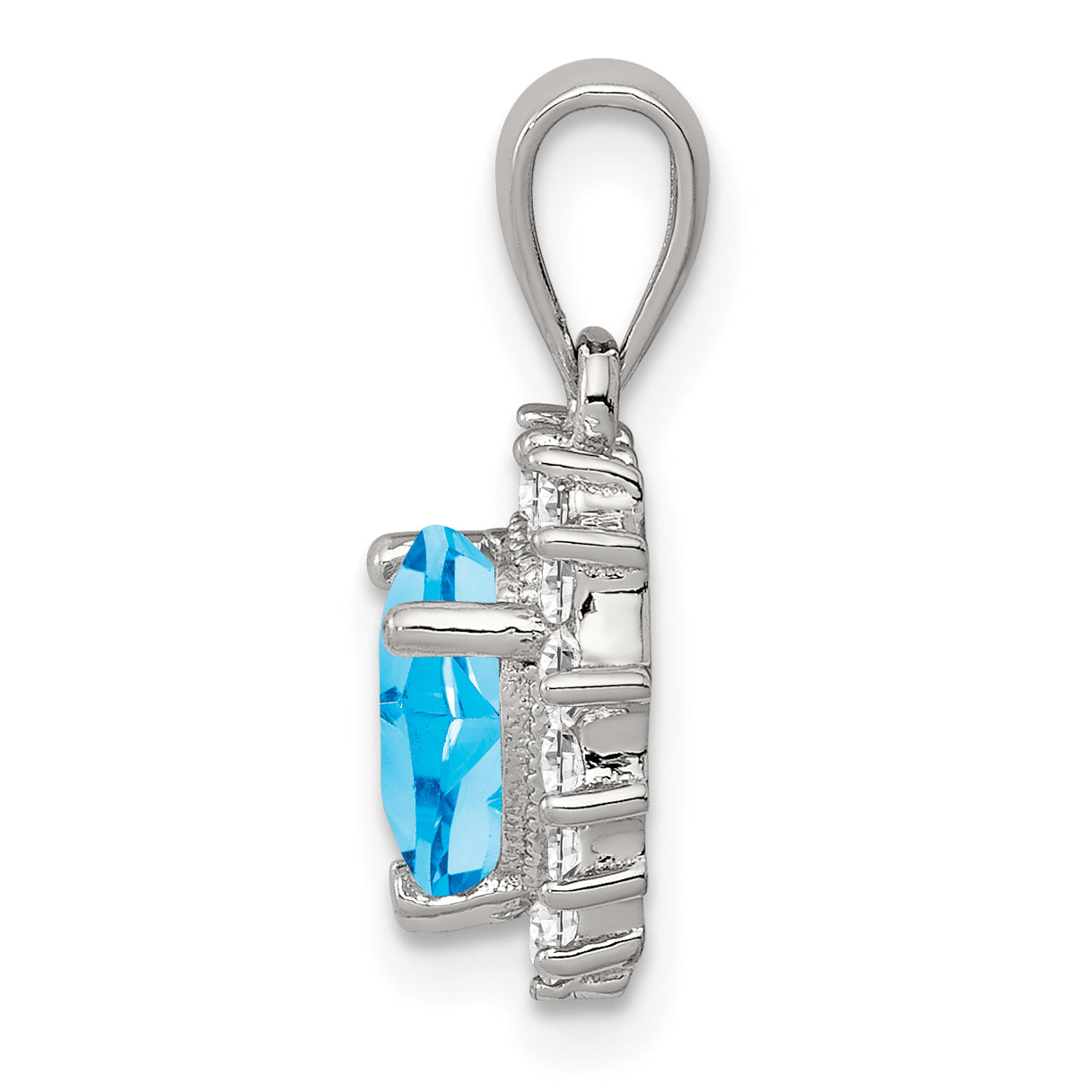 Sterling Silver Blue Topaz & Cz Pendant