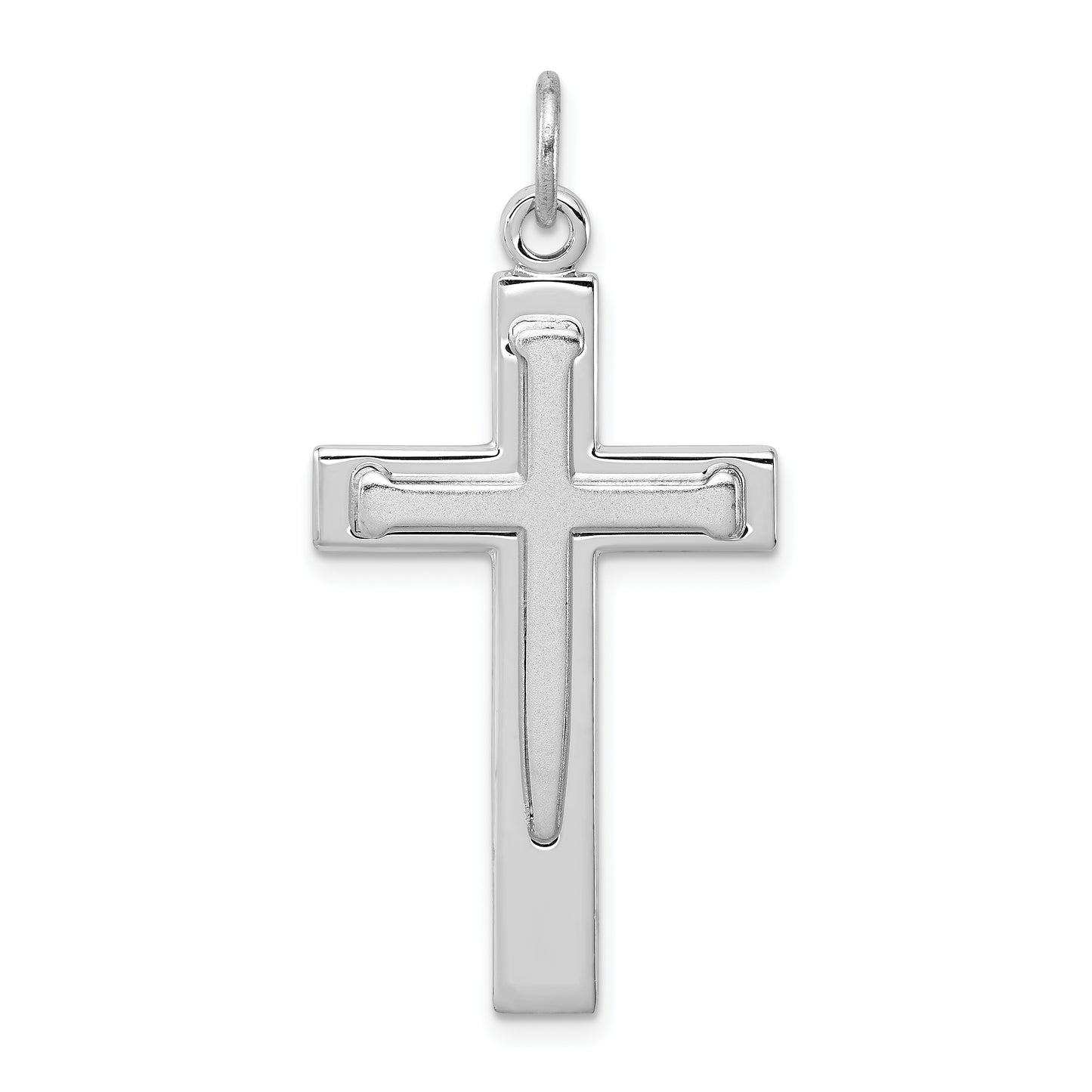 Sterling Silver Rhodium-Plated Satin & Polished Cross Pendant