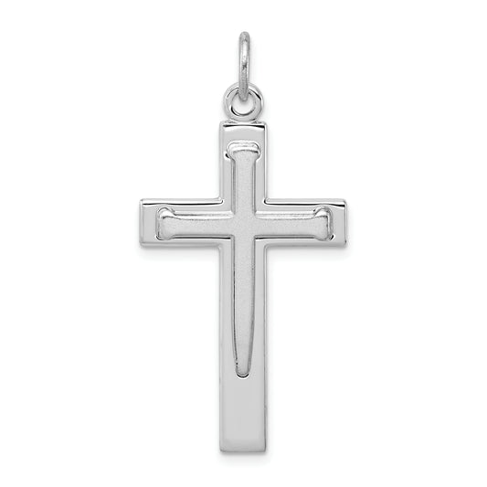 Sterling Silver Rhodium-Plated Satin & Polished Cross Pendant