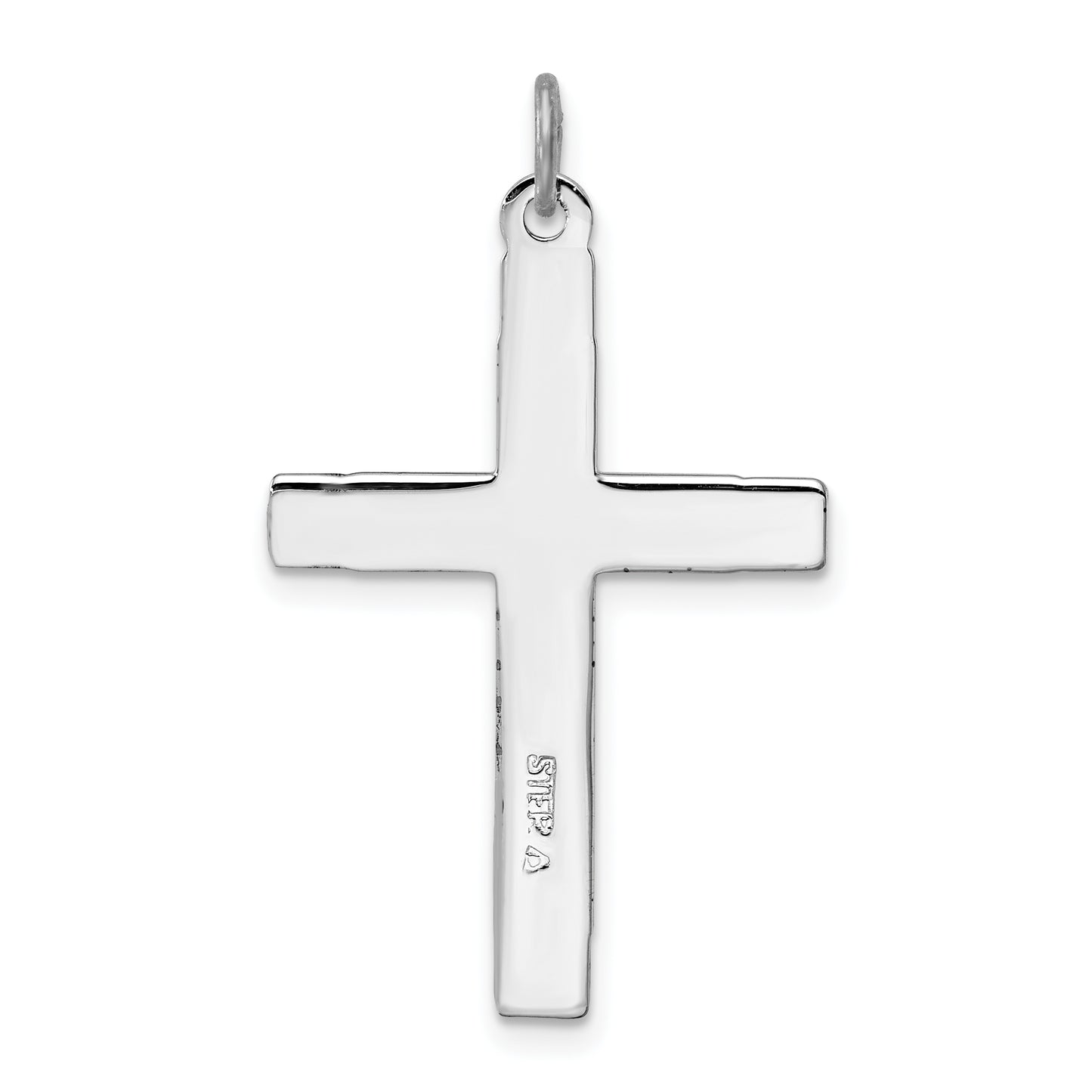 Sterling Silver Rhodium-Plated Enameled & Blue Cz Cross Pendant