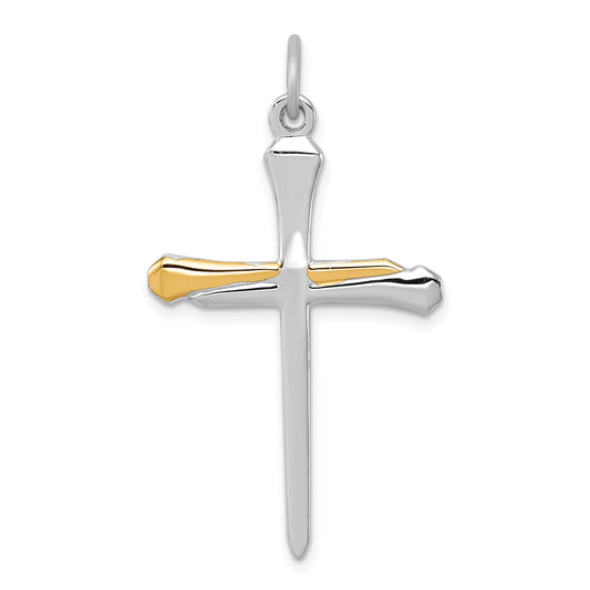 Sterling Silver Rhodium-Plated & Vermeil Nail Cross Pendant