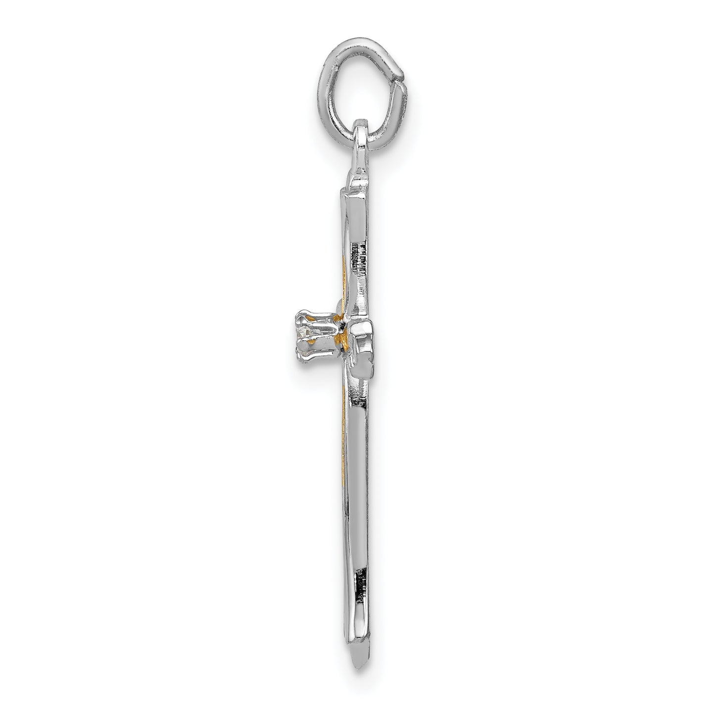 Sterling Silver Rhodium-Plated & Vermeil Cz Cross Pendant