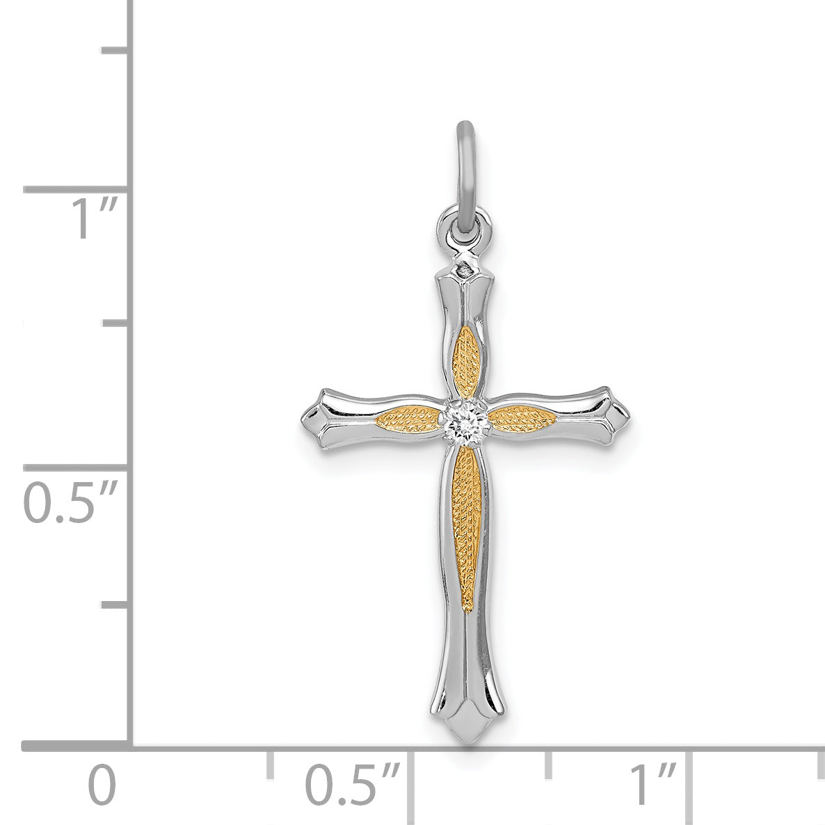 Sterling Silver Rhodium-Plated & Vermeil Cz Cross Pendant