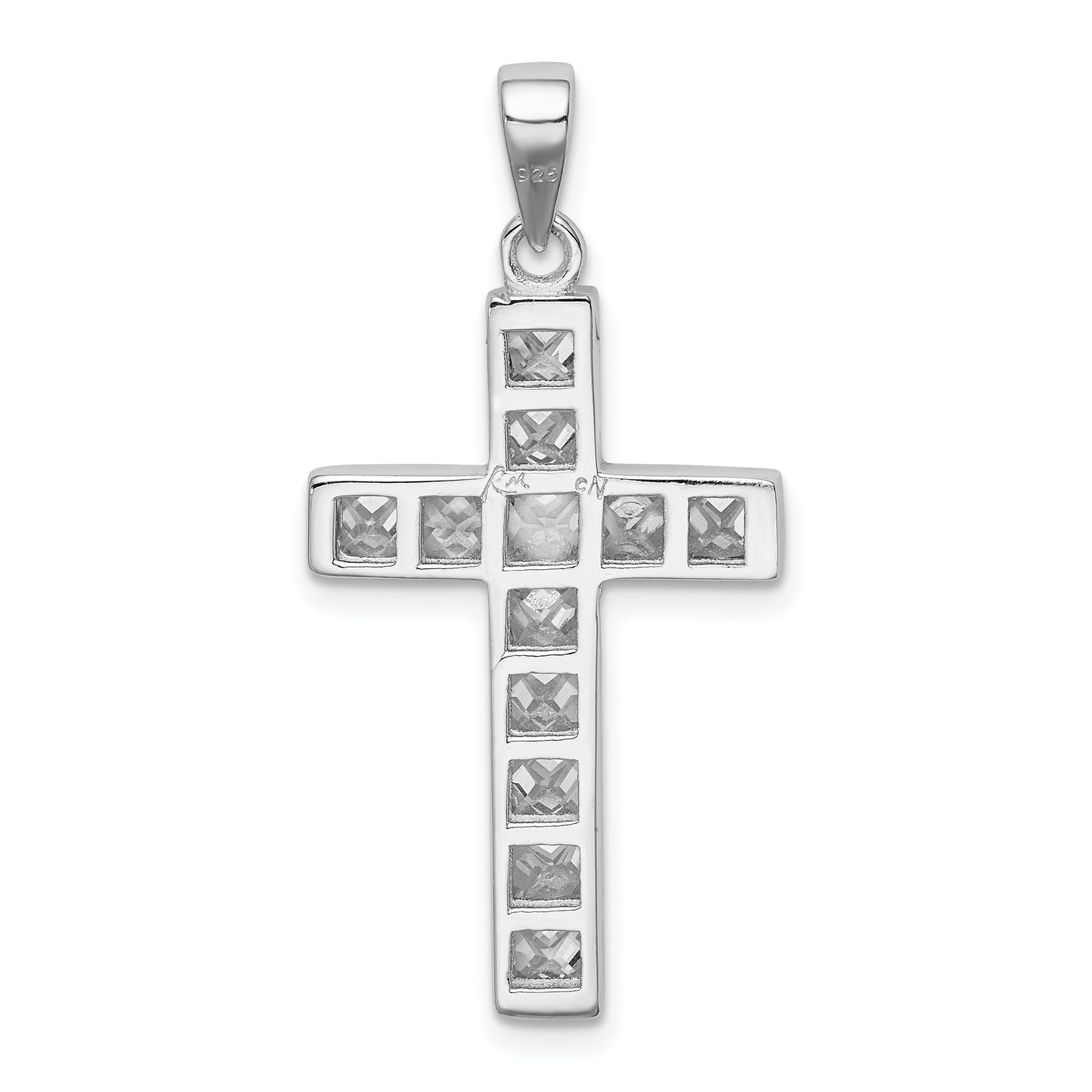 Sterling Silver Rhodium-Plated Cz Cross Pendant