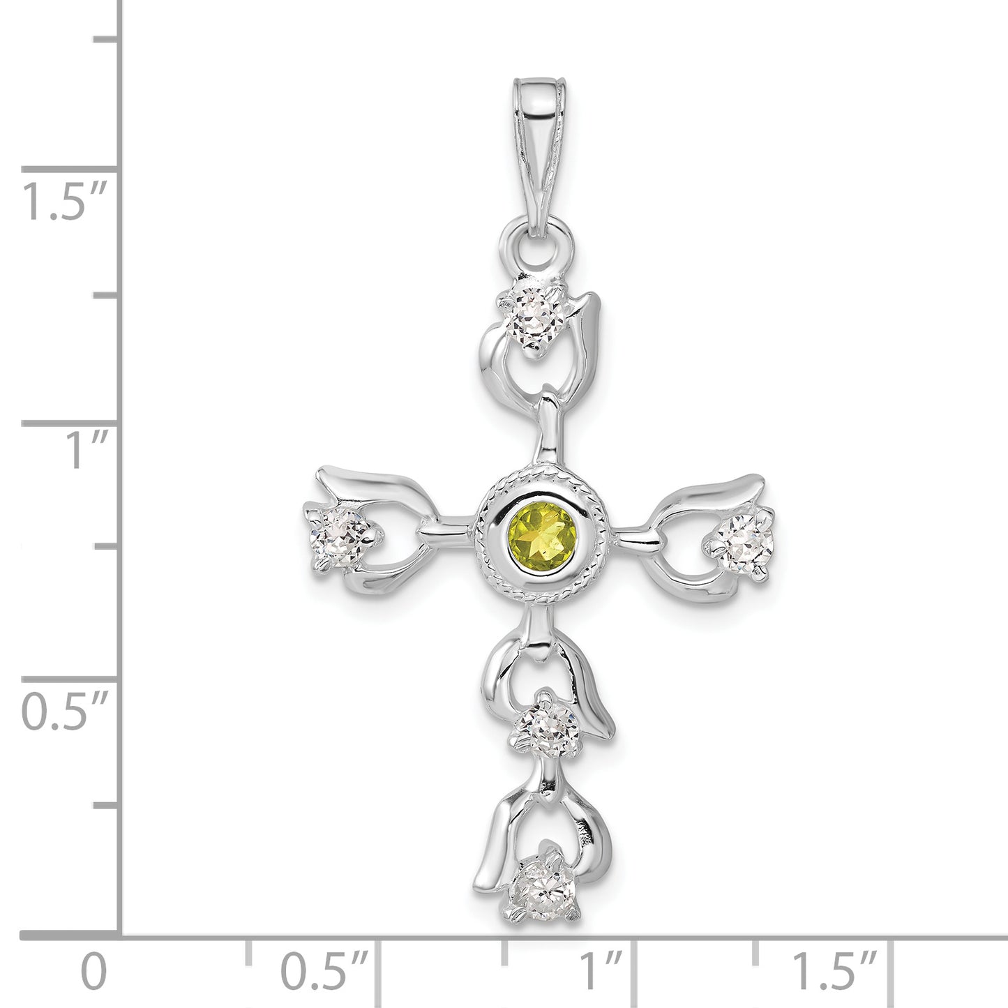 Sterling Silver Green & Clear Cz Cross Pendant