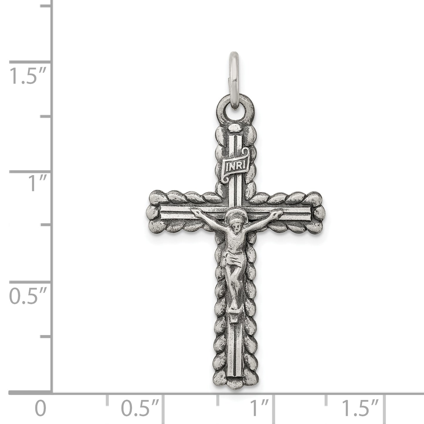 Sterling Silver Antiqued Inri Crucifix Pendant