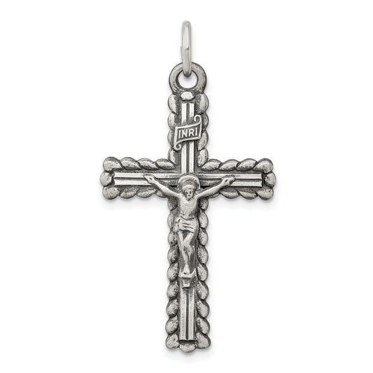 Sterling Silver Antiqued Inri Crucifix Pendant