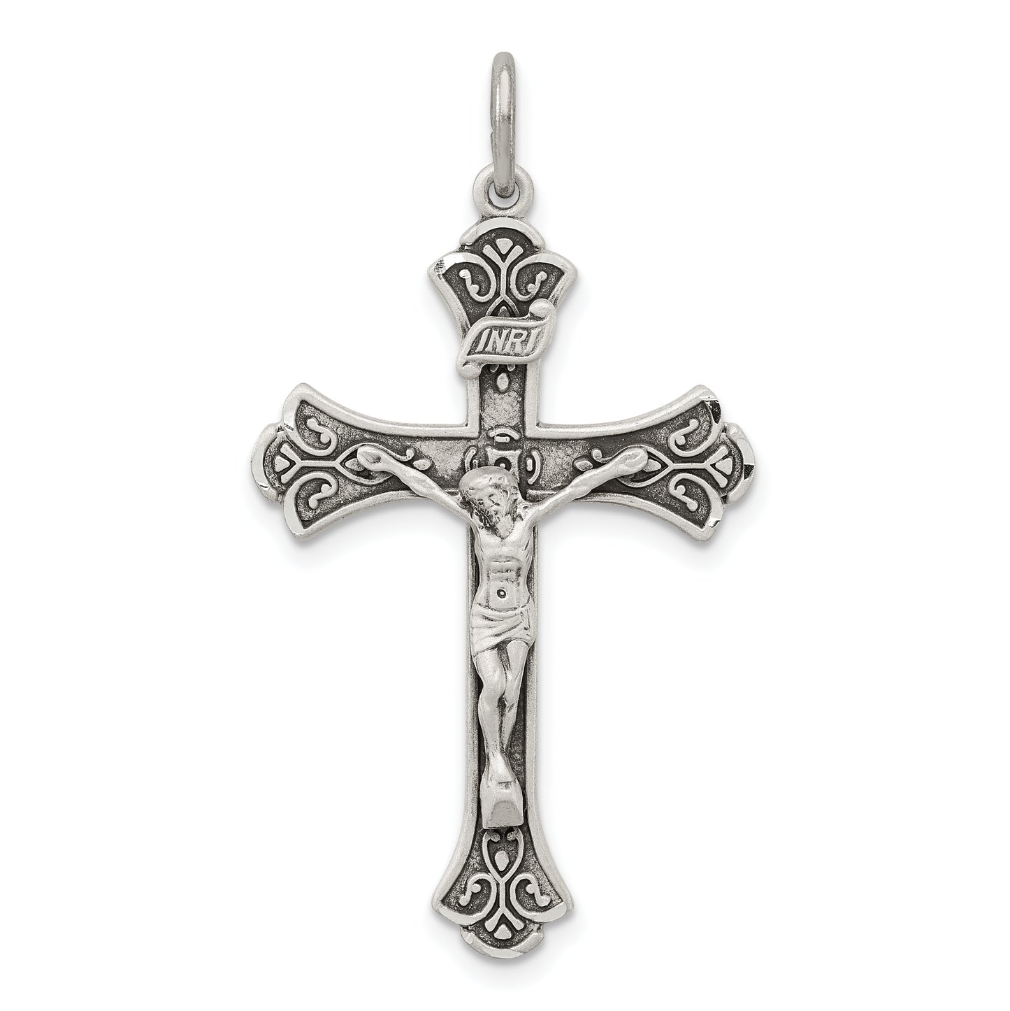 Sterling Silver Antiqued Inri Crucifix Pendant