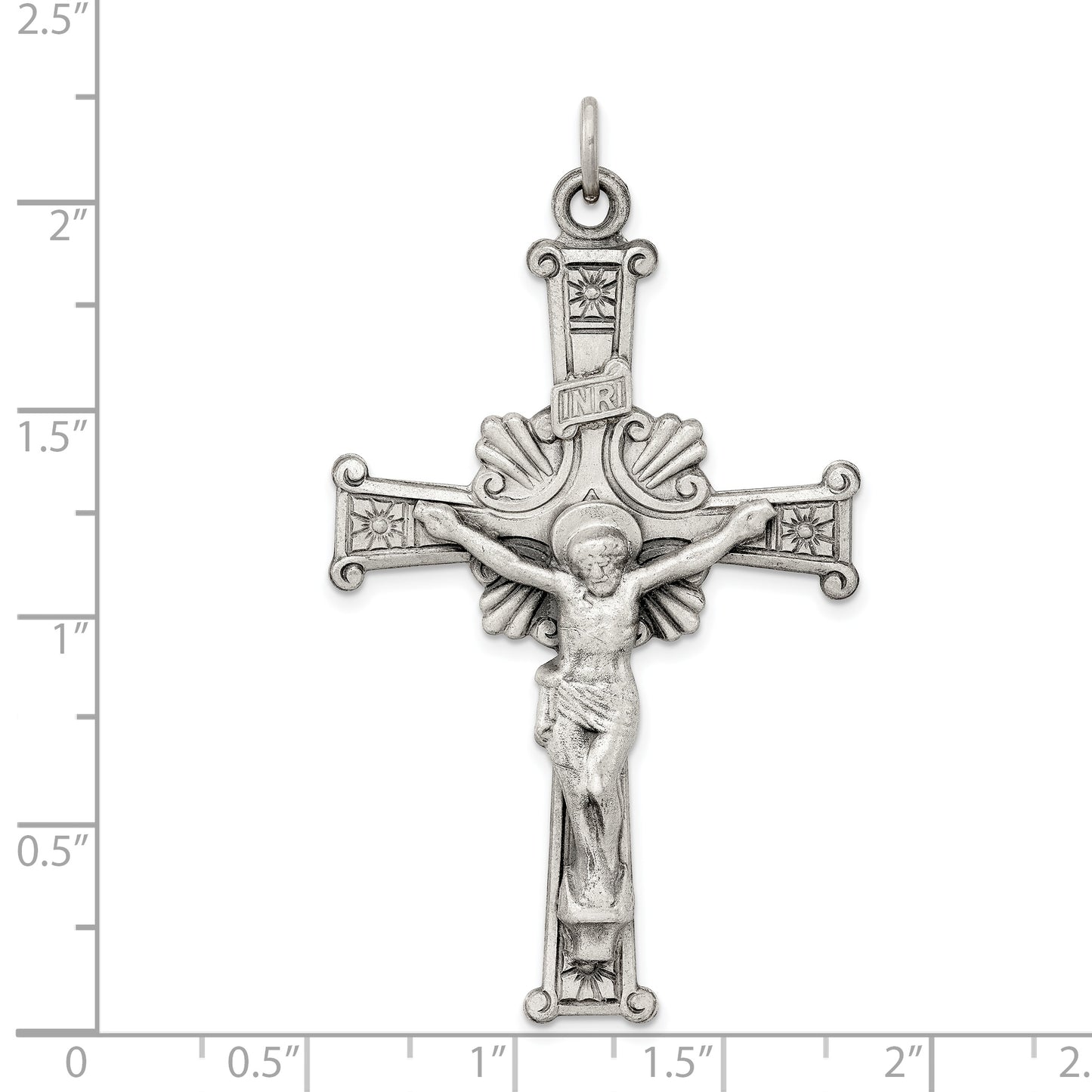 Sterling Silver Antiqued Inri Crucifix Pendant