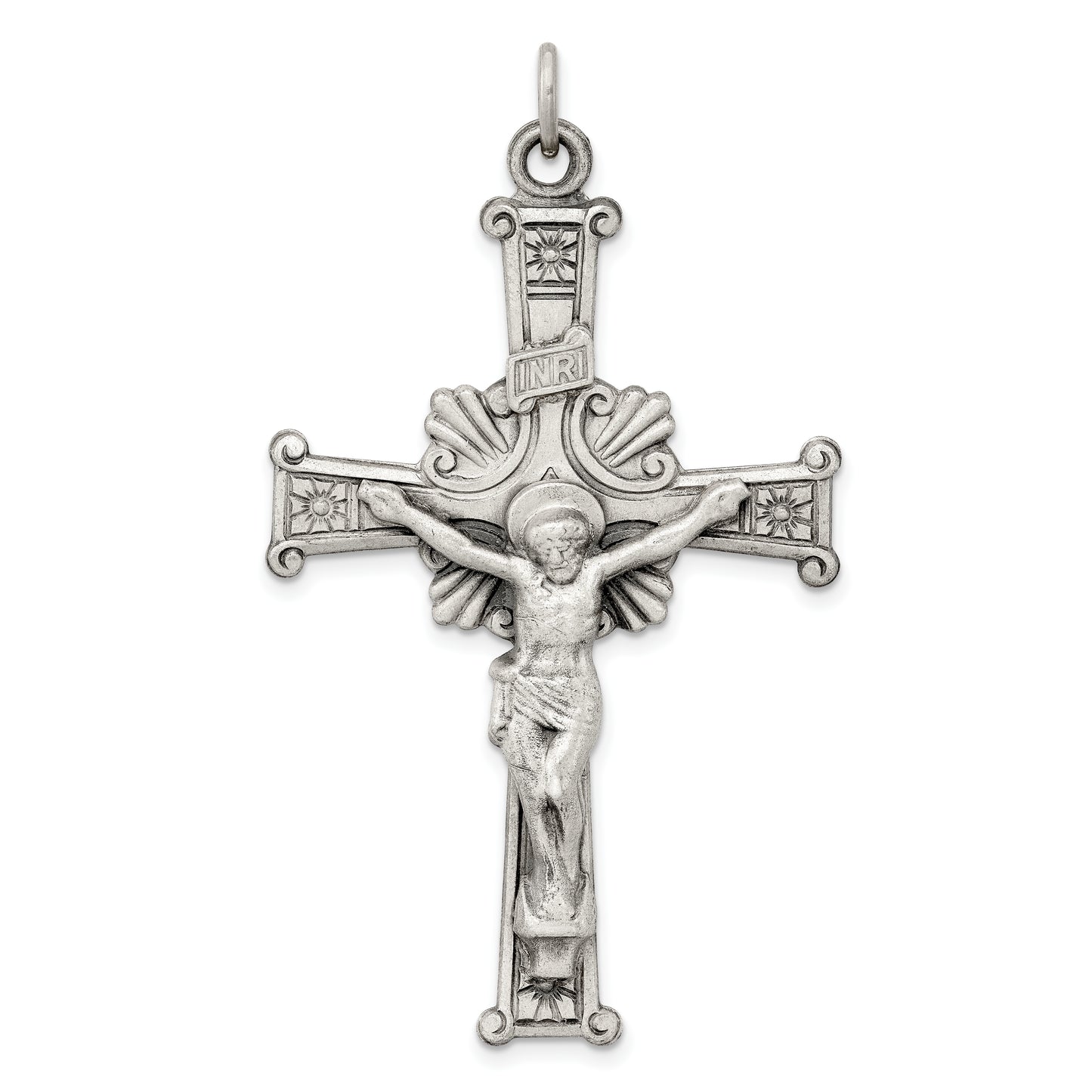 Sterling Silver Antiqued Inri Crucifix Pendant