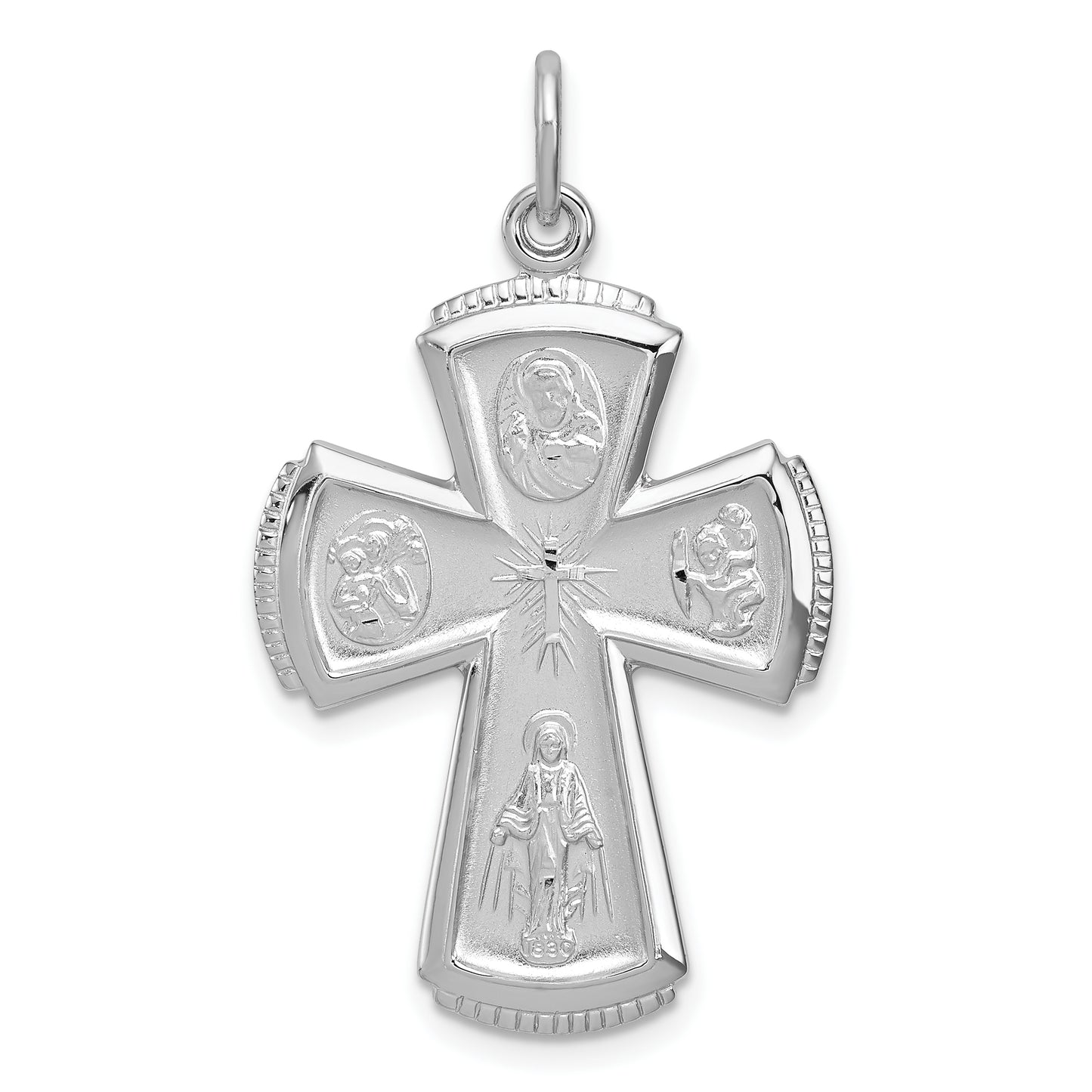 Sterling Silver Rhodium-Plated Satin Cross Pendant