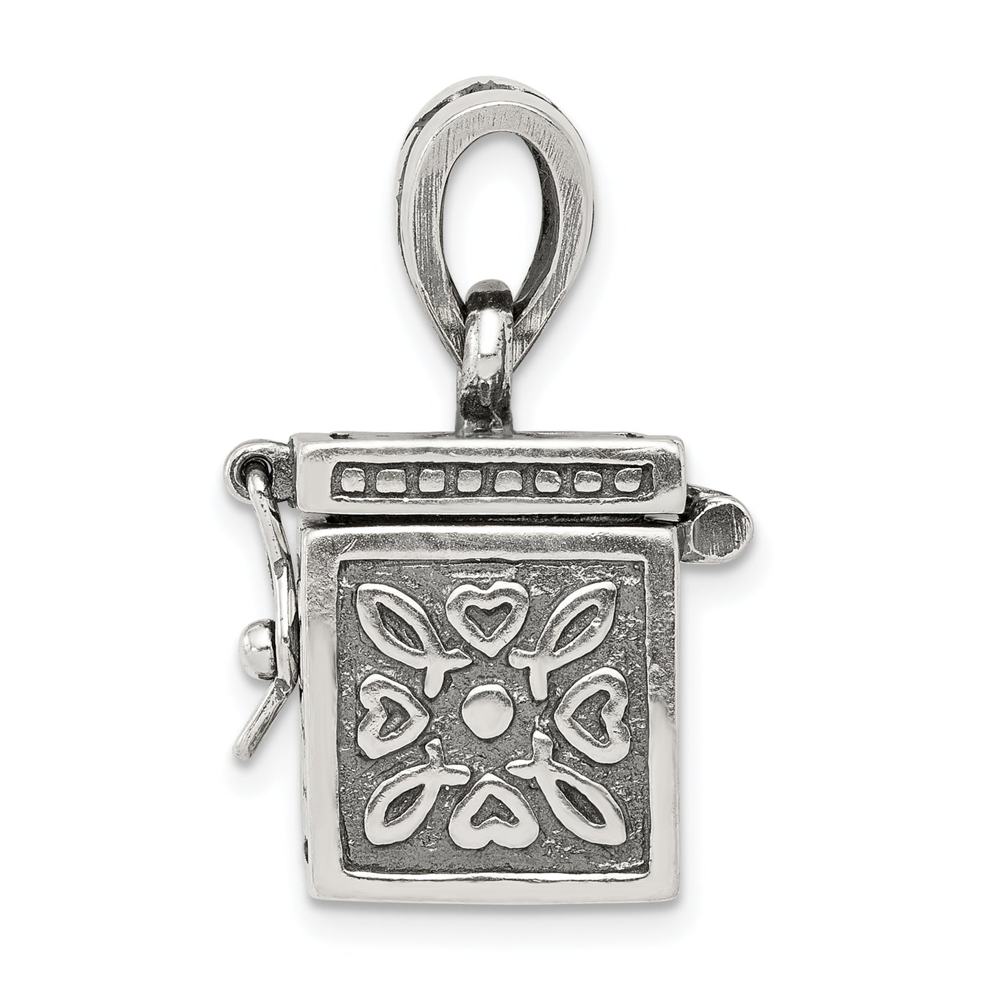 Sterling Silver Antiqued Square Prayer Box Pendant