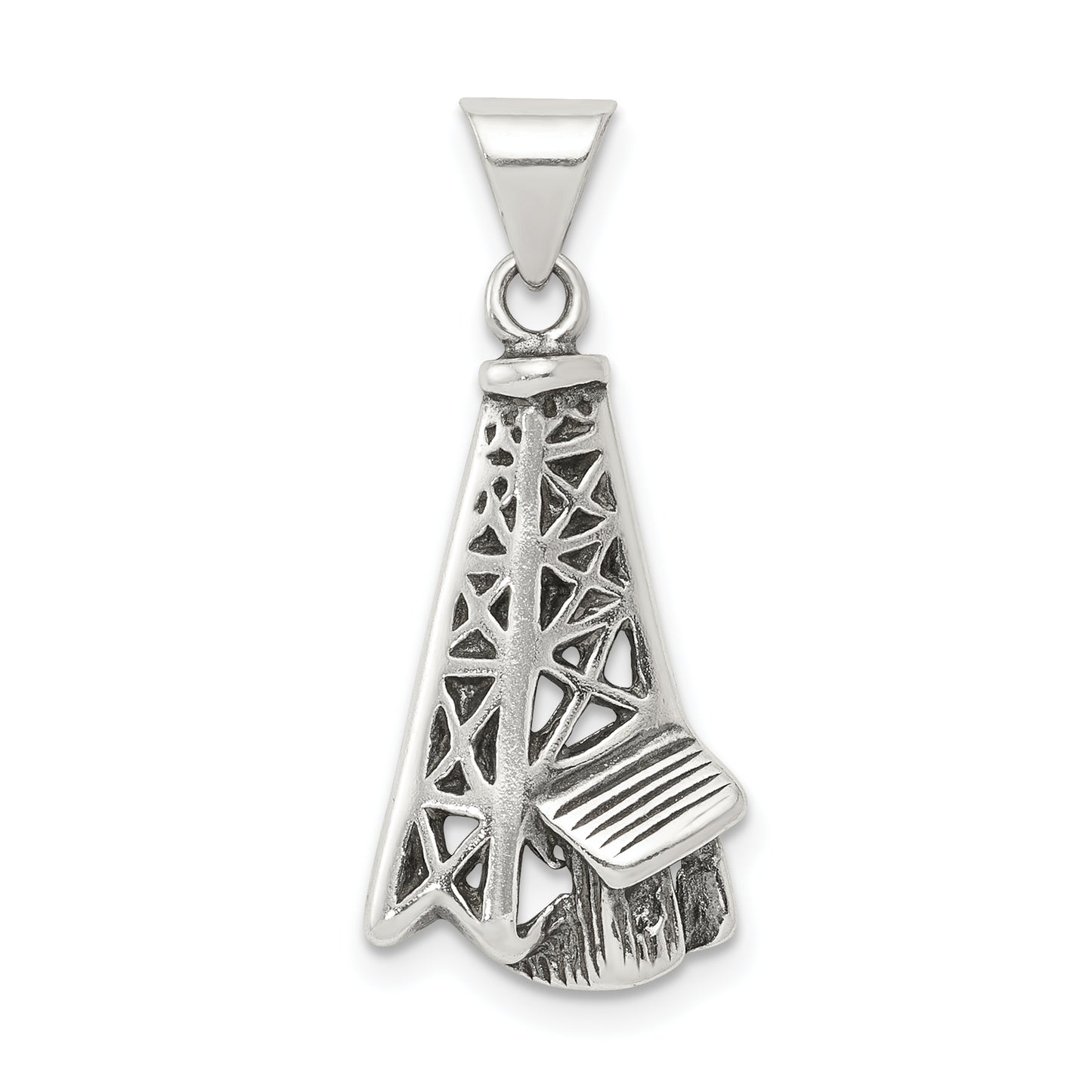 Sterling Silver Antiqued Oil Derrick Pendant