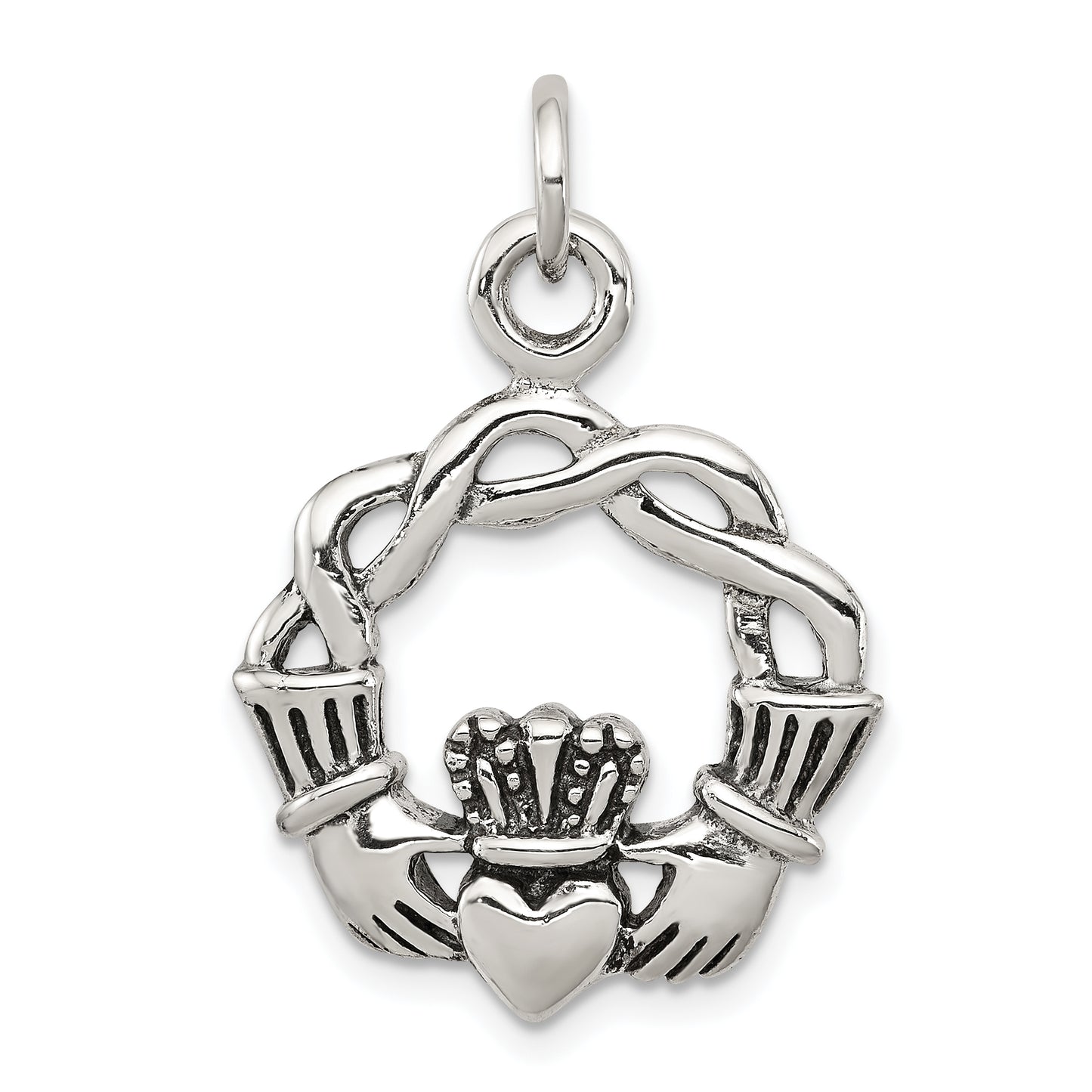 Sterling Silver Antiqued Claddagh Pendant