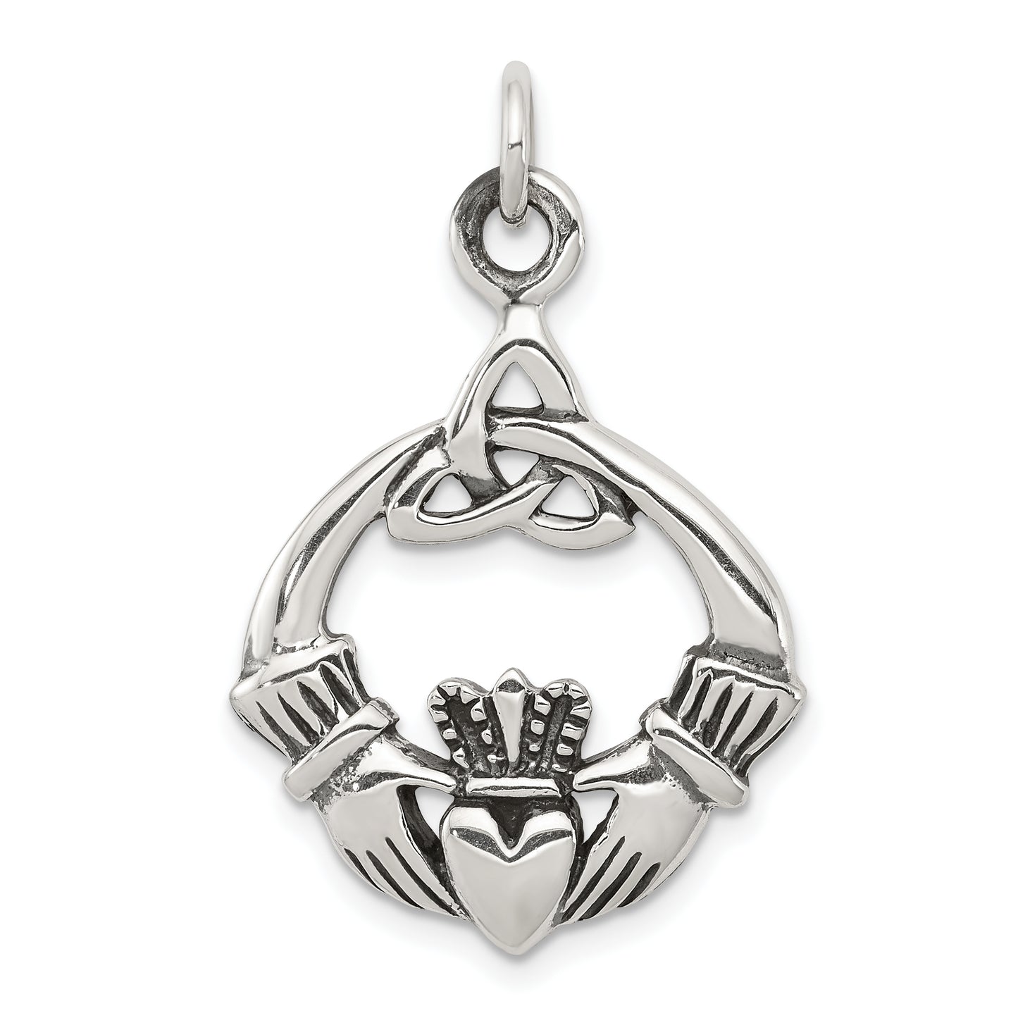 Sterling Silver Antiqued Claddagh Pendant