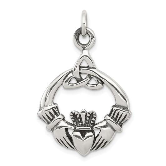 Sterling Silver Antiqued Claddagh Pendant