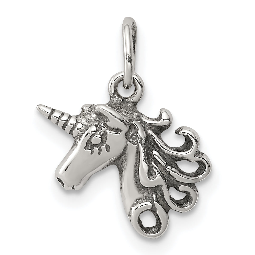 Sterling Silver Antiqued Unicorn Head Charm