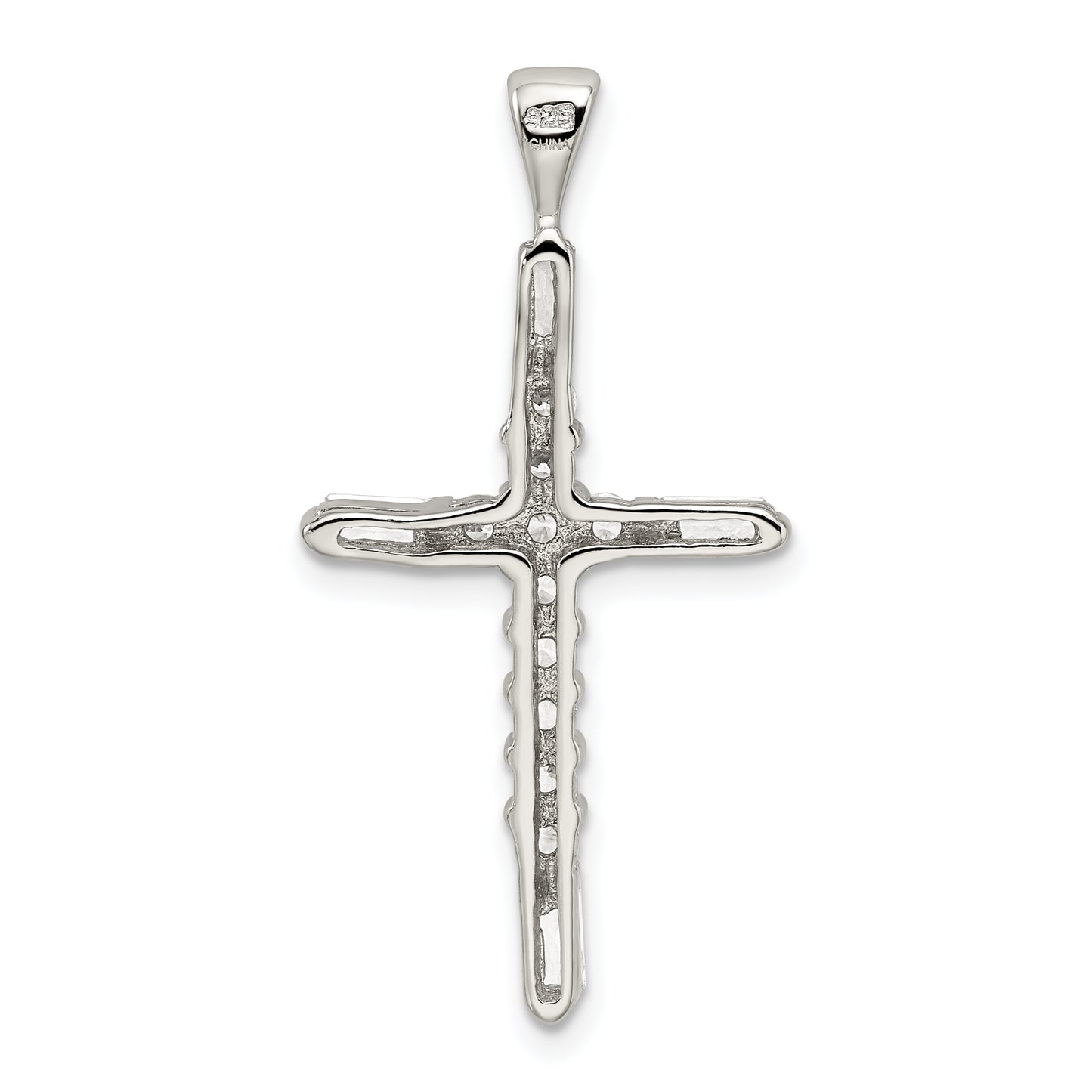 Sterling Silver Rhodium-Plated Cz Cross Pendant