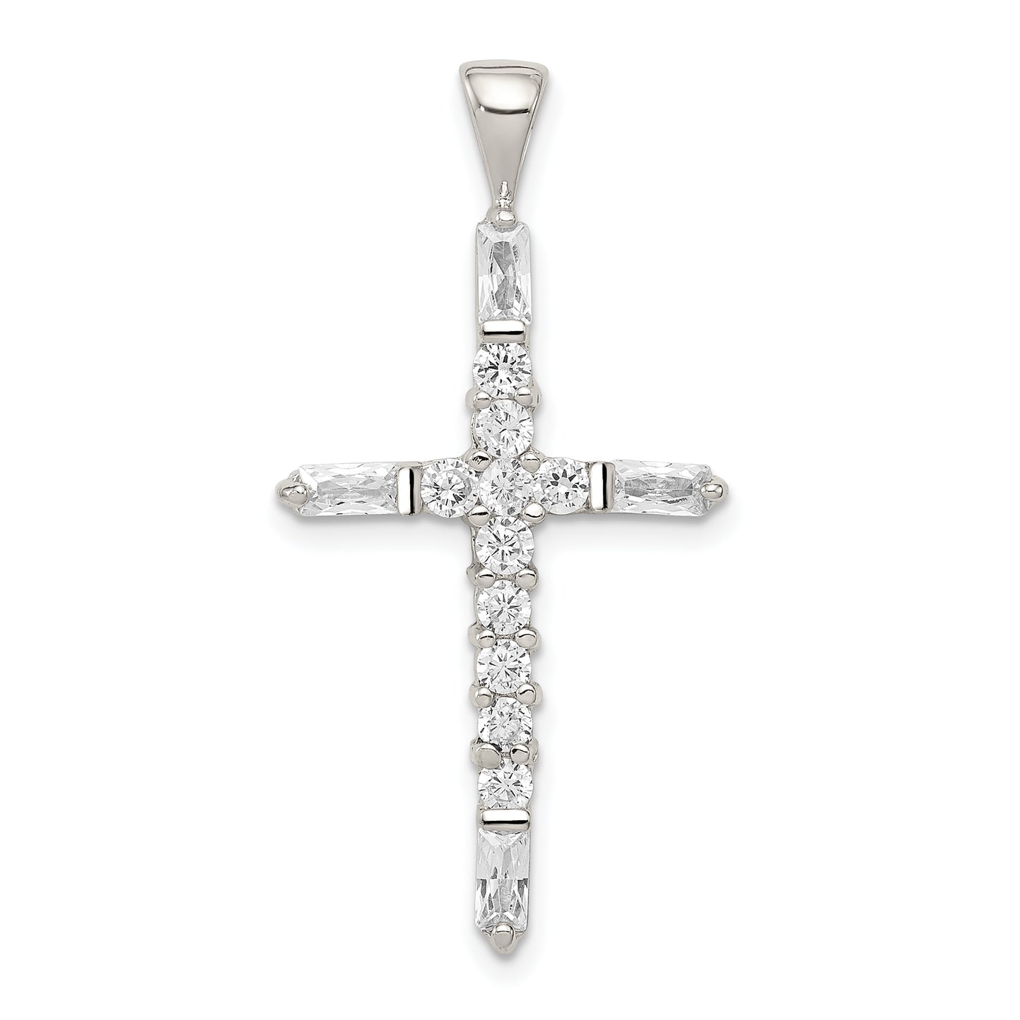 Sterling Silver Rhodium-Plated Cz Cross Pendant