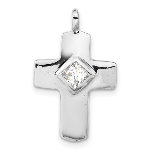 Sterling Silver Polished Cz Cross Pendant