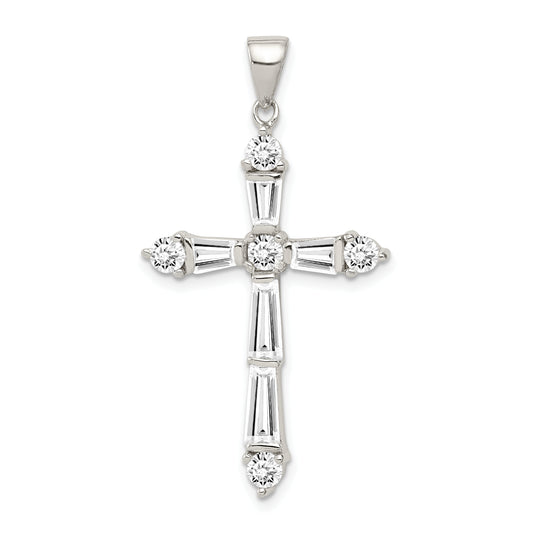 Sterling Silver Rhodium-Plated Cz Cross Pendant