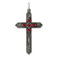 Sterling Silver Red Glass July Birthstone Antiqued Cross Pendant