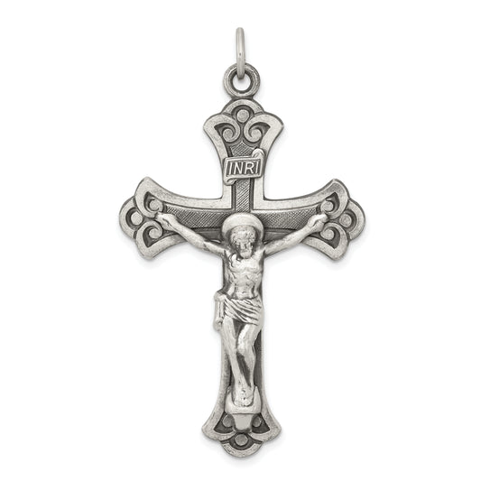 Sterling Silver Antiqued Inri Crucifix Pendant