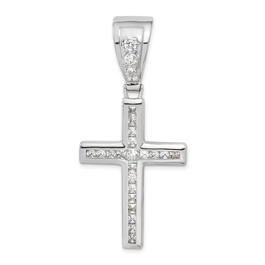 Sterling Silver Rhodium-Plated Cz Cross Pendant