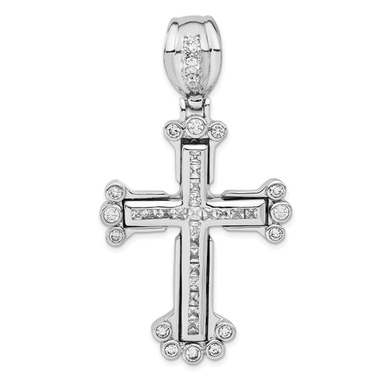 Sterling Silver Polished Cz Cross Pendant