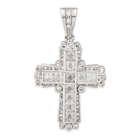 Sterling Silver Polished Cz Cross Pendant