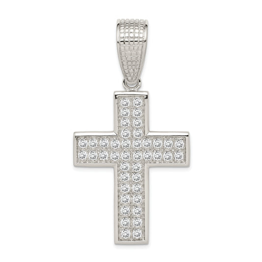 Sterling Silver Rhodium-Plated Cz Cross Pendant