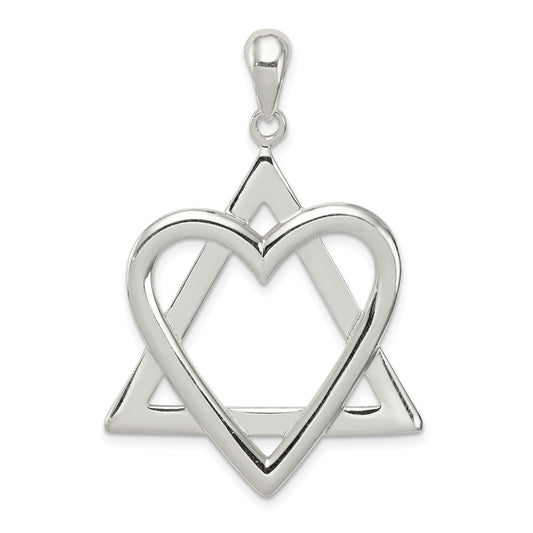 Sterling Silver Star Of David Heart Pendant